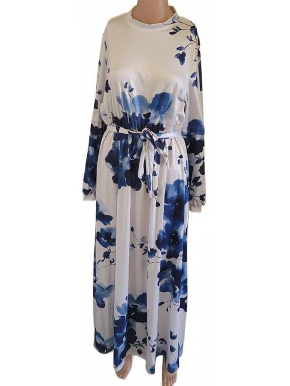 SDS Women's Long Sleeve Floral Print Maxi Dress Waist Tie Size XL